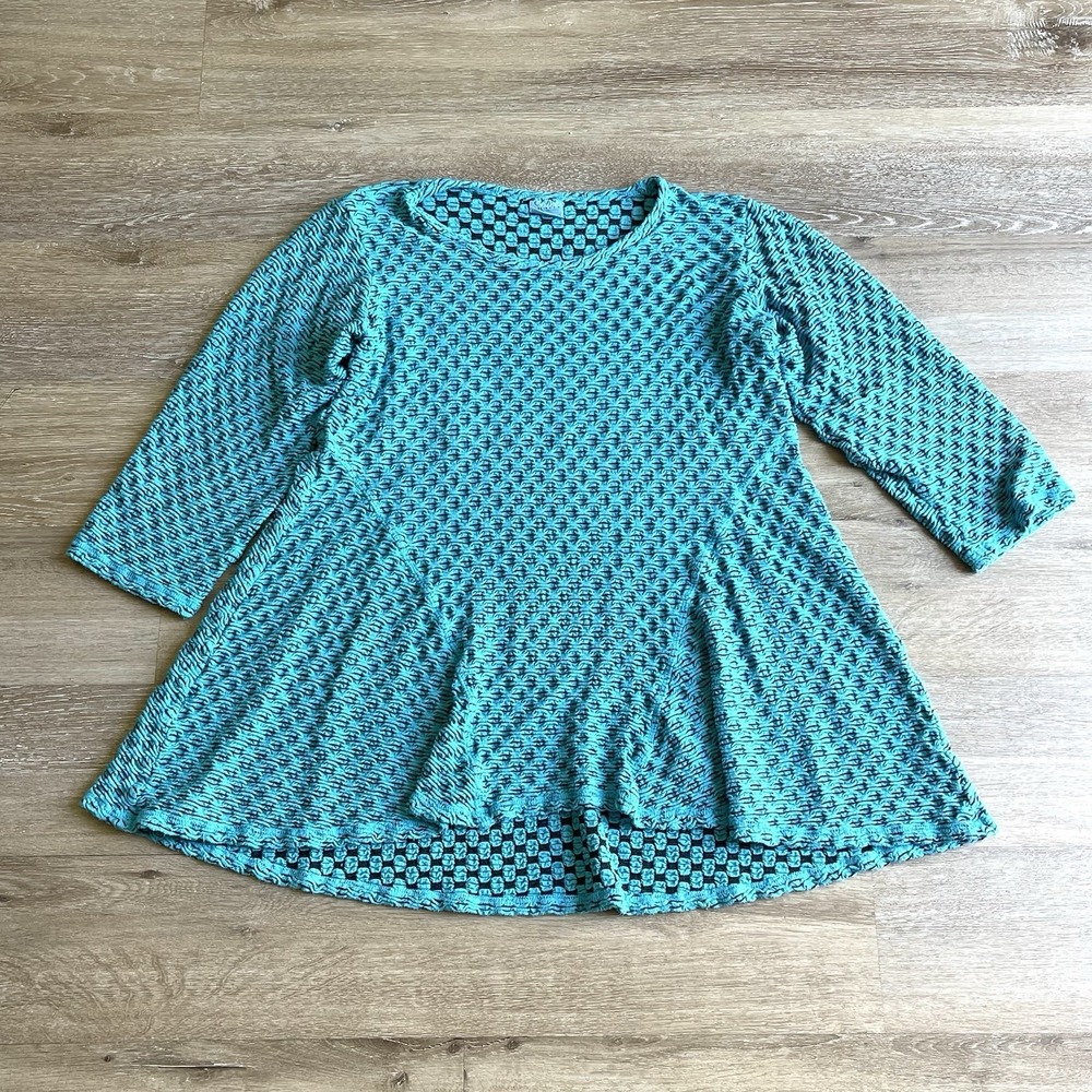 CMC Color Me Cotton Aqua Textured Tunic Large Round Neck Swing 3-4 Sleeves Shirt